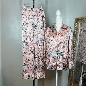 Victoria's Secret Pink and Black Silk Pajama Set